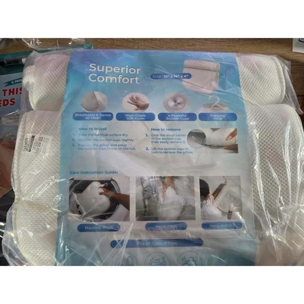 Basic‎ Concepts Luxury Bath Pillow Maximum Comfort Head Neck Support White Mesh